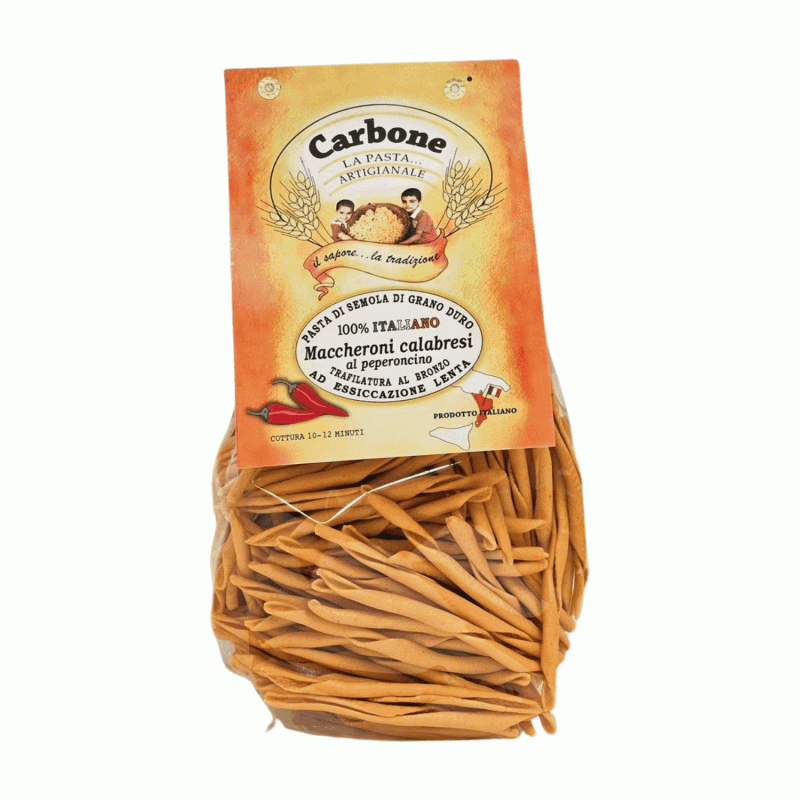 Pastificio Carbone Maccheroni Calabresi al Peperoncino Prodotto Tipico 100% Made in Italy